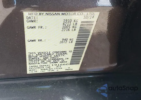 2015 Nissan Altima 2.5 Sv из США, поврежденный, VIN 1N4AL3APXFC191660